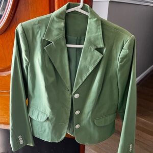 Green Blazer with White Buttons